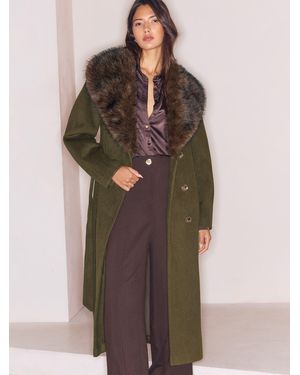 Lipsy Fur Collar Longline Belted Coat - Brown