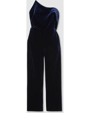 Reiss Velvet Structured Strapless Wide-Leg Jumpsuit - Blue