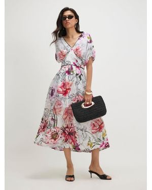 River Island Floral Printed Puff Sleeve Midi Dress - White