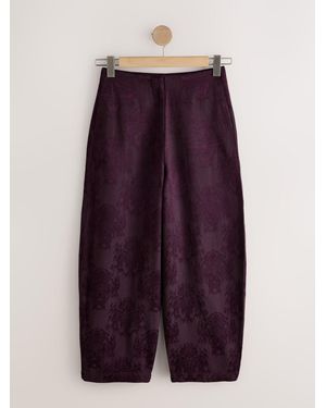 Next Burgundy Jacquard Barrel Leg Pants - Purple