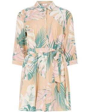 M Com Abstract Floral Belted Tunic Shirt - White