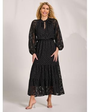 Jolie Moi Textured Chiffon Long Sleeve Maxi Dress - Black