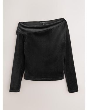 Next Asymmetric Off The Shoulder Velvet Top - Black