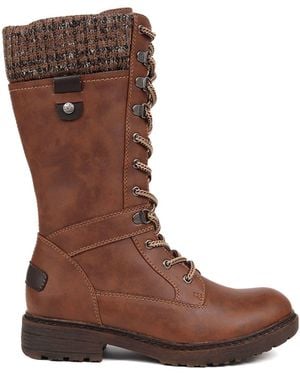 Pavers Lace Up Calf Boots - Brown