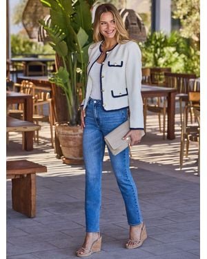 Sosandar Contrast Trim Boucle Jacket - Blue