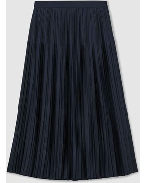 Reiss Satin Pleated Midi Skirt - Blue