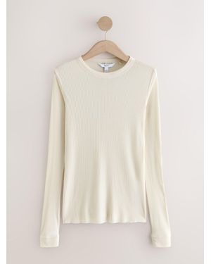 Next Sheer Crew Neck Long Sleeve Top - Natural