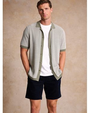 Brook Taverner Button Through Knitted Cotton Blend Polo Shirt - Grey