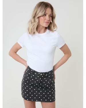 Threadbare Polka Dot Co-Ord A-Line Denim Mini Skirt - White
