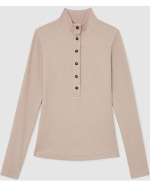 Reiss Neutral Ida Cotton-Stretch Funnel-Neck Top - Natural
