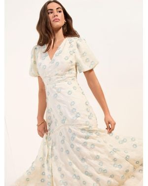 Friends Like These Puff Sleeve Floral Detail Midi Dress - Natural