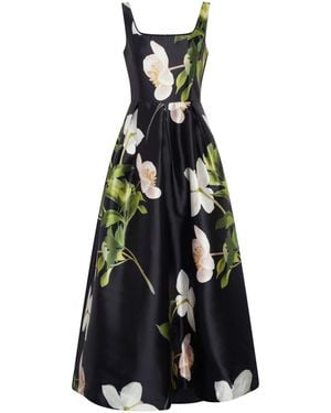 Gina Bacconi Serena Floral Satin Maxi Dress - White