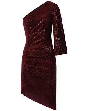 Hot Squash One Sleeved Sequin Ruched Dress - Red