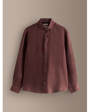 Next Long Sleeve Signature Basket Weave 100% Linen Shirt - Brown