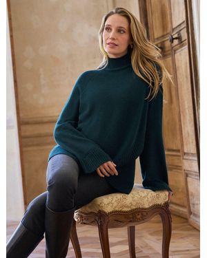 Seraphine Dark Premium Cashmere Blend Maternity & Nursing Roll Neck Sweater - Blue