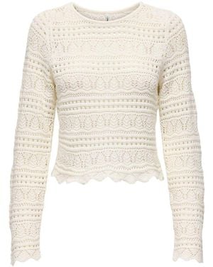 ONLY Long Sleeve Crochet Pullover Jumpers - White