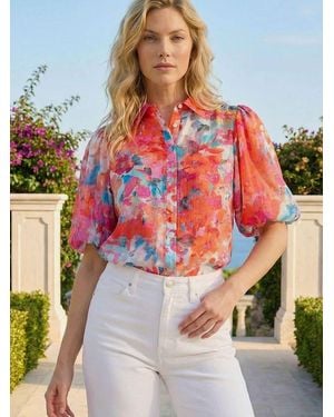 Roman Abstract Print Buttoned Blouse - Orange