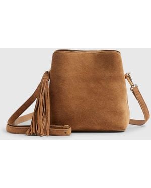 River Island Triple Compartment Tassel Bucket Cross-Body Bag - Brown