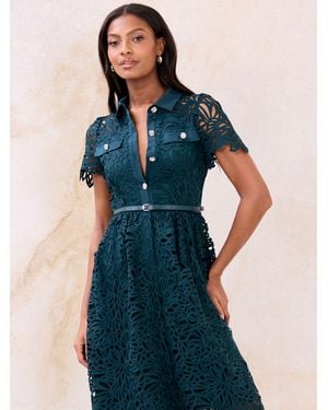 Lipsy Premium Lace Shirt Maxi Dress - Blue
