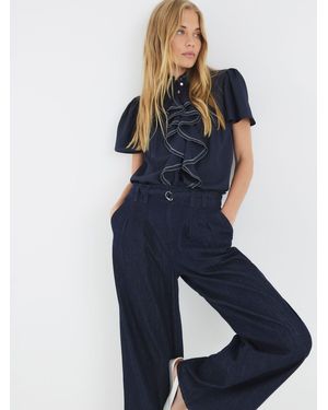 River Island Angel Sleeve Ruffle Shirt - Blau