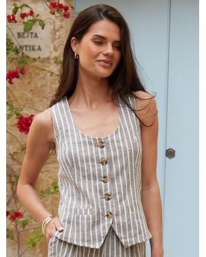 Threadbare Scoop Neck Longline Linen Blend Waistcoat - Gray