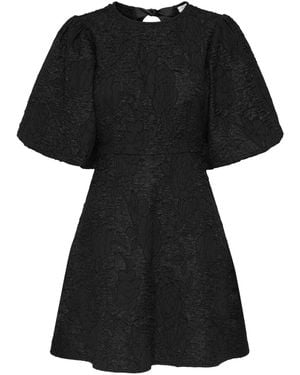 Jdy Textured Puff Sleeve Mini Dress With Tie-Back Detail - Schwarz