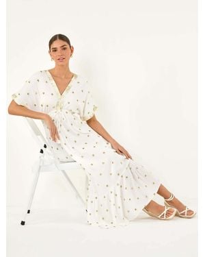 Roman Sequin Embellished Tassel Midi Dress - Natural