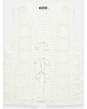 Mint Velvet Cotton Blend Crochet Knit Top - White