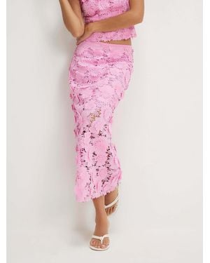 River Island Floral Lace Midi Pencil Skirt - Pink