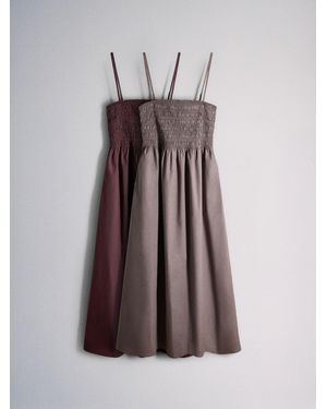 The Set 2 Pack Shirred Strappy Maxi Dresses - Brown
