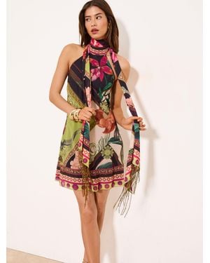 Lipsy Embrodiery Fringe Scarf Swing Mini Dress - Black