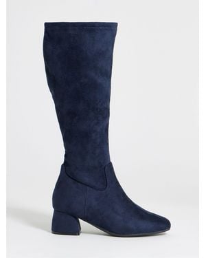 JD Williams Jd Williams Extra Wide Fit Block Heel Stretch Knee High Boots - Blue