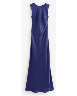 OMNES Lara Maxi Ärmelloses High-Neck Tiefes Rückenausschnitt Kleid - Blau