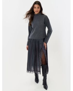 Threadbare Jumper Dress With Crinkle Satin Skirt - Blue