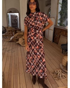 Never Fully Dressed Check Floral Lottie Maxi Skirt - Brown