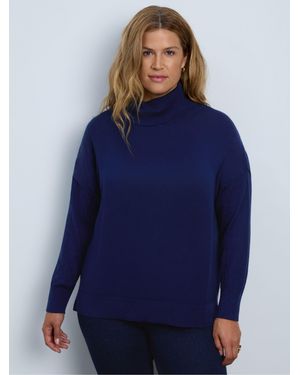Live Unlimited Cotton Cashmere Blend Roll Neck Sweater - Blue