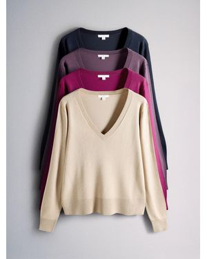 The Set 4 Pack Fine Knit V-Neck Sweaters Plum//Neutral/Dark - Purple