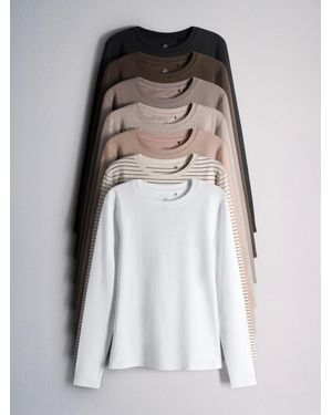 The Set 8 Pack Slim Fit Crew Neck Long Sleeve T-Shirts//Neutral/Taupe - Black