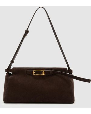 Reiss Chocolate Oriana Suede Belted Shoulder Bag - White