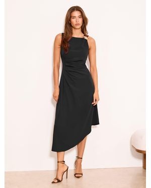 Lipsy Petite Asymmertic Hem Gathered Waist Midi Dress - Natural