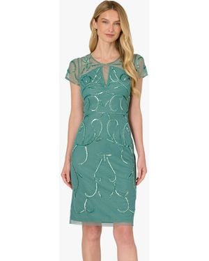 Adrianna Papell Studio Bead Mesh Sheath Dress - Green