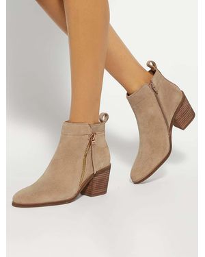 Dune Tan Standard Fit Paicing Side Zip Ankle Boots - Natural