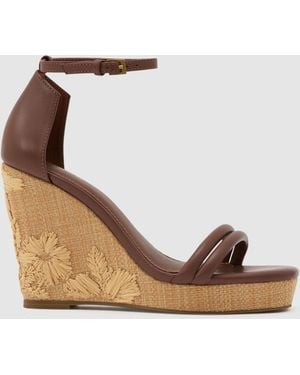 Reiss Tan Hazel Leather Embroidered-Wedge Sandals - Brown