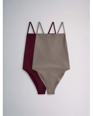 The Set 2 Pack Square Neck Swimsuits - Brown