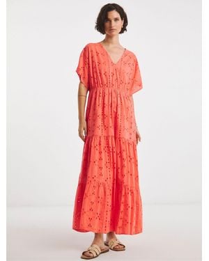JD Williams Broderie Smock 100% Cotton Dress - Red