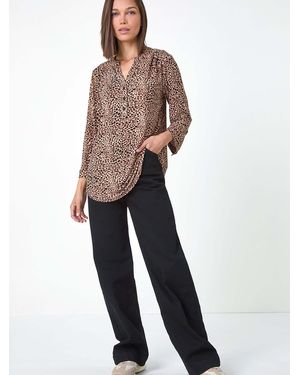 Roman Animal Print Stretch Blouse - Blue