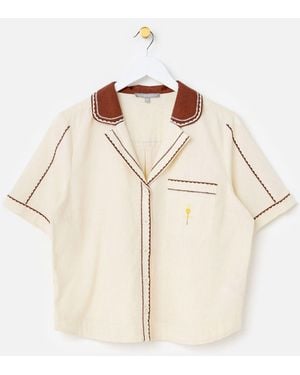 Oliver Bonas Embroidered Short Sleeve Shirt - Natural