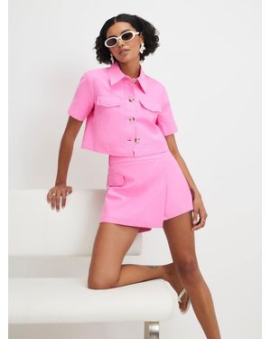 River Island Linen Blend Asymmetric Pocket Skort - Pink