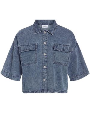 Noisy May Short Sleeve Crop Shirt - Blue