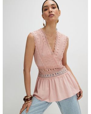 River Island Crochet V-Neck Tie Back Top - Pink